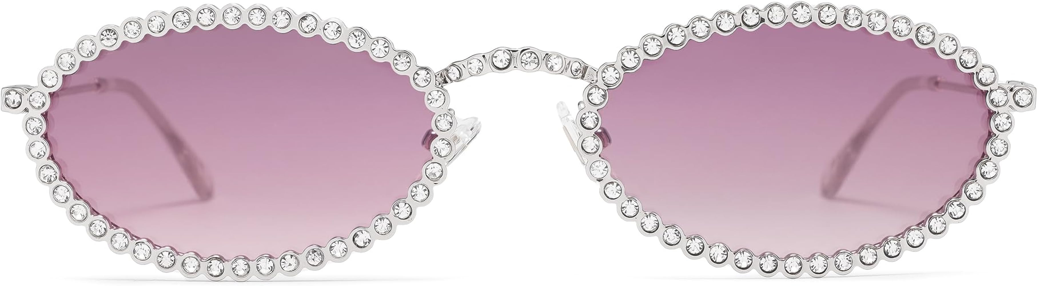 SOJOS Retro Petite Oval Rhinestone Sunglasses for Women 90s Styles Bling Hippie Disco Trendy Sun ... | Amazon (US)