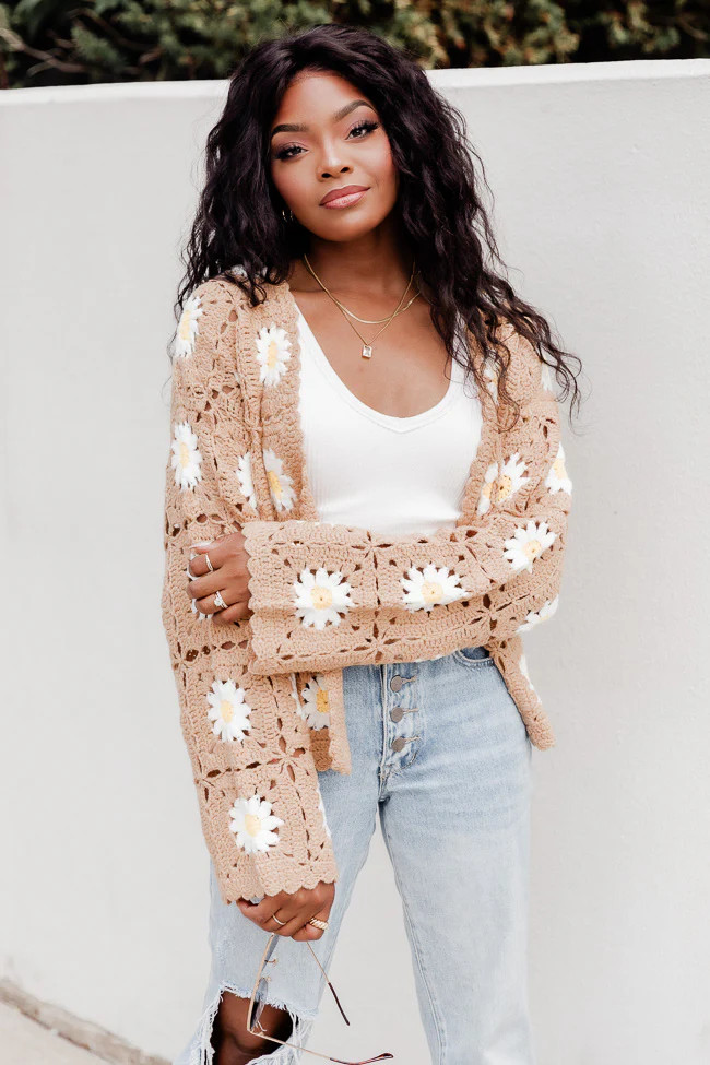 Only Moving Forward Taupe Crochet Cardigan | Pink Lily