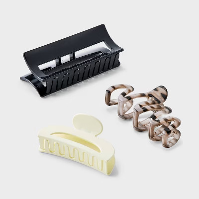 Girls' 3pk Squiggle Claw Clip Set - art class™ Cream/Tan/Black | Target