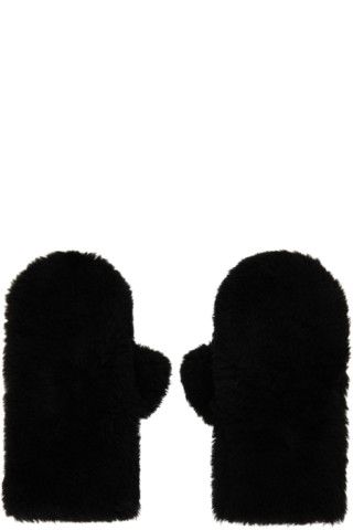 Black Shearling Mittens | SSENSE