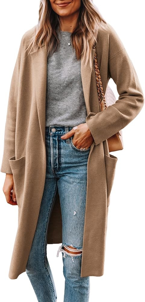 Yousify Cardigan for Women 2024 Open Front Knit Fall Sweaters with Pockets Coatigan Lapel Blazer ... | Amazon (US)