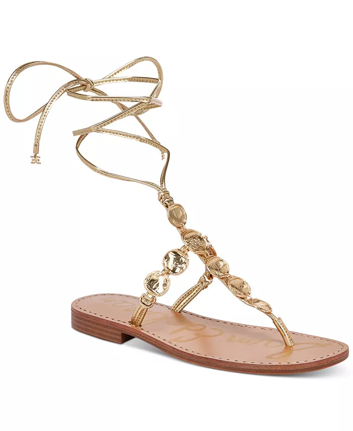 Sam Edelman Deidre Coin Embellished Tie-Up Thong Sandals - Macy's | Macy's