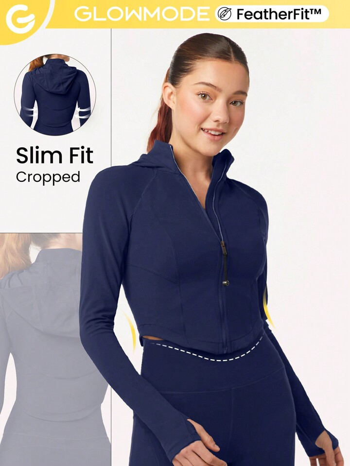 GLOWMODE FeatherFit™ Cropped Curve Hem Zip-Up Jacket | SHEIN