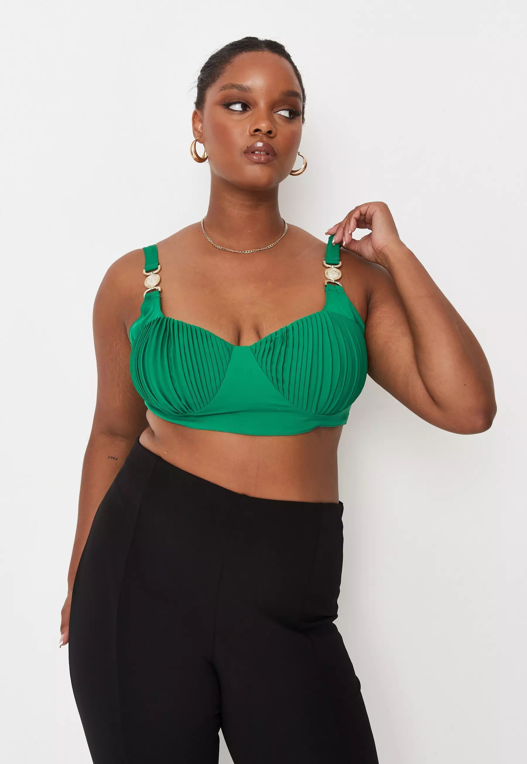 Missguided - Plus Size Green Pintuck Diamante Bralette | Missguided (US & CA)