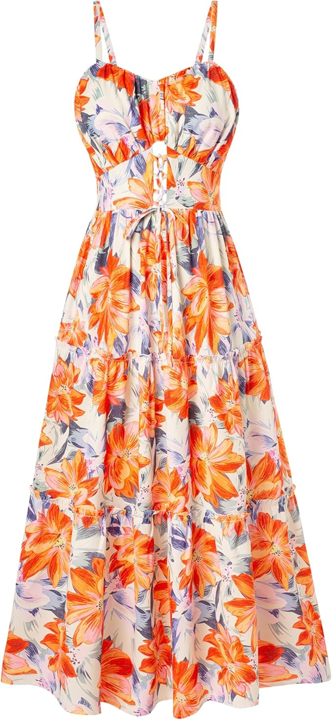 GRACE KARIN 2026 Women's Spaghetti Vacation Sundress Summer Beach Flowy Boho Floral Maxi Dresses ... | Amazon (US)