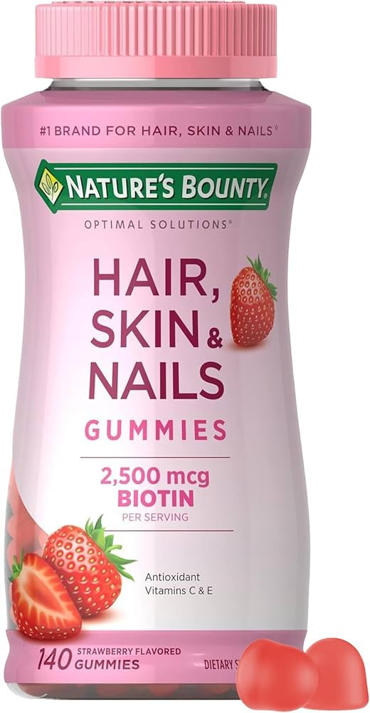 Nature's Bounty Hair, Skin & Nails with Biotin, Strawberry Gummies Vitamin Supplement, Supports H... | Amazon (US)