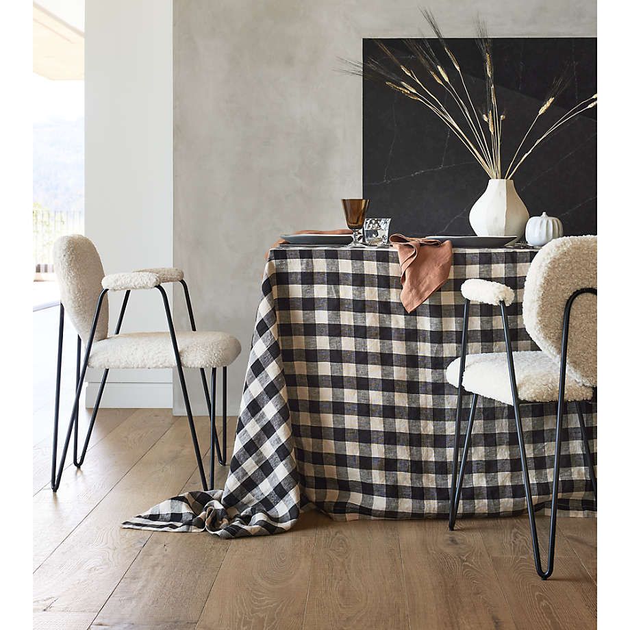 Marin Black and Natural EUROPEAN FLAX ™-Certified Linen Buffalo Check Oversized Tablecloth | Crate & Barrel