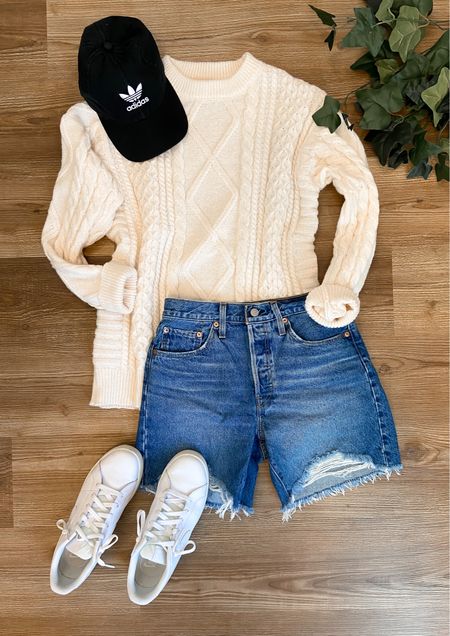 Sweater with denim shorts. Love this casual and effortless outfit for chilly spring days and summer nights!

#LTKstyletip #LTKfindsunder100 #LTKshoecrush