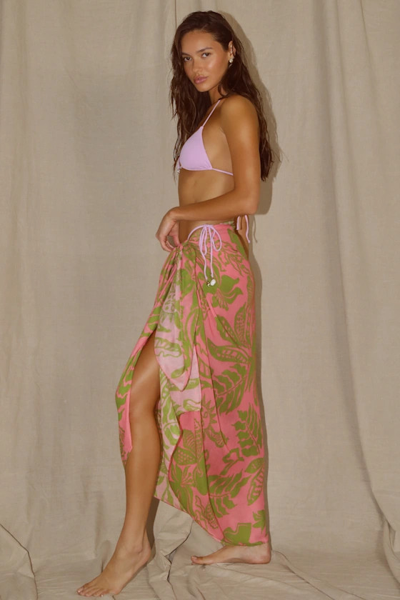 Mezzie Pink and Green Cover-Up Sarong Scarf | Lulus