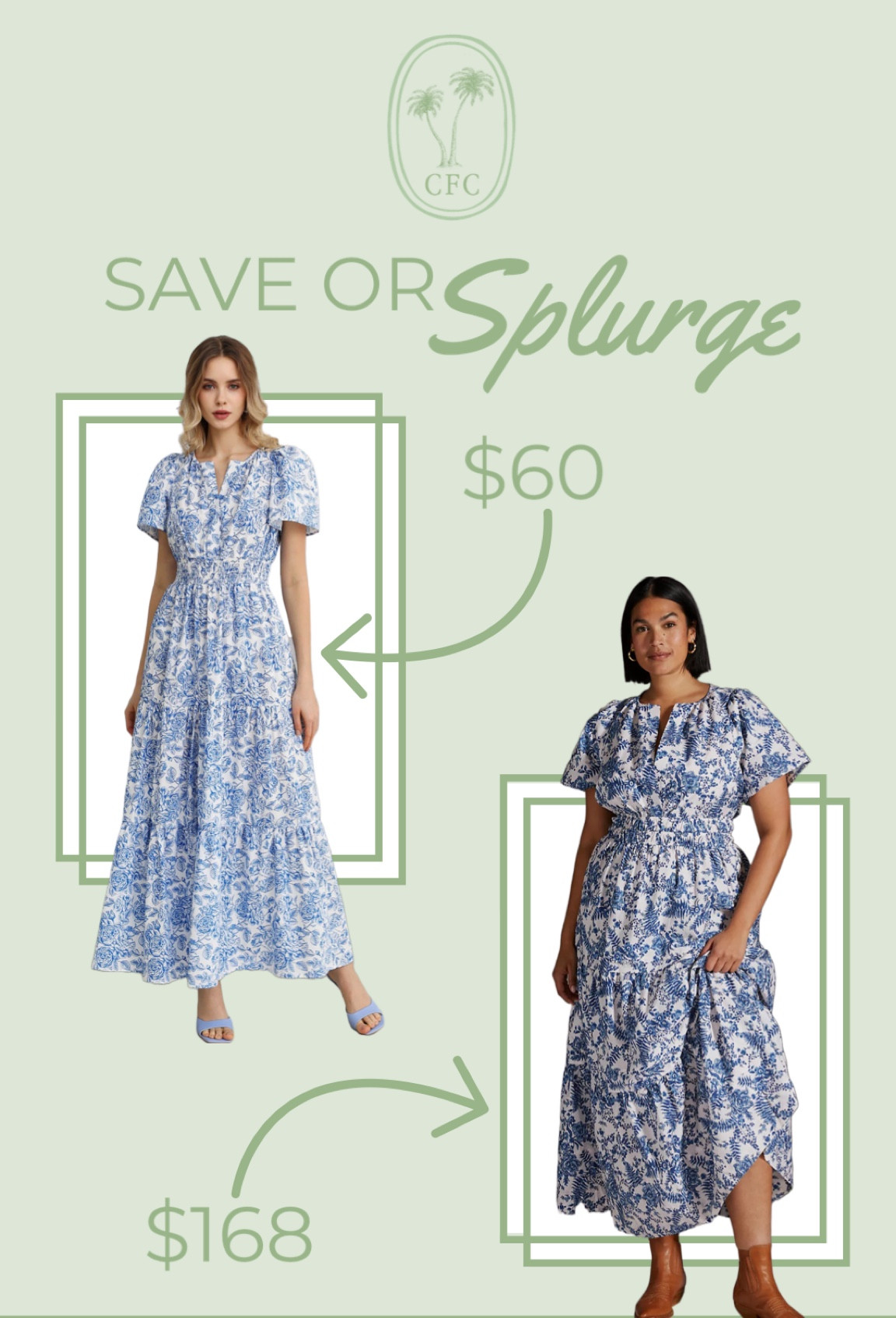 Save or splurge on this Anthropologie Somerset blue floral toile maxi dress  