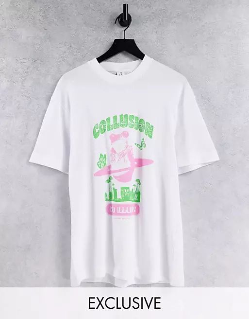 COLLUSION shroom graphic oversized waffle t-shirt in white | ASOS (Global)