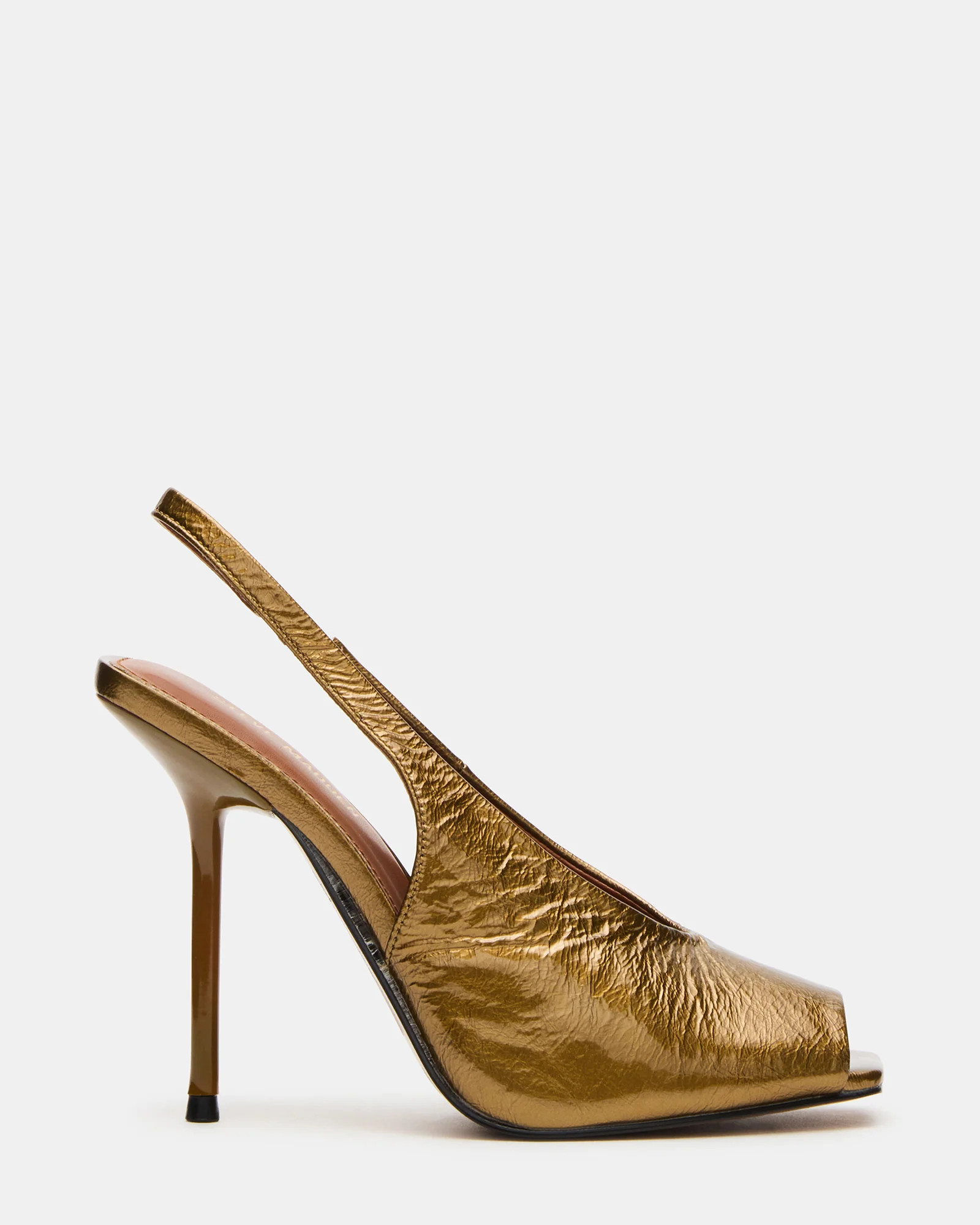 LUCIAN Olive Crinkle Patent Square-Toe Peep-Toe Slingback Women's Heel | Steve Madden (US)