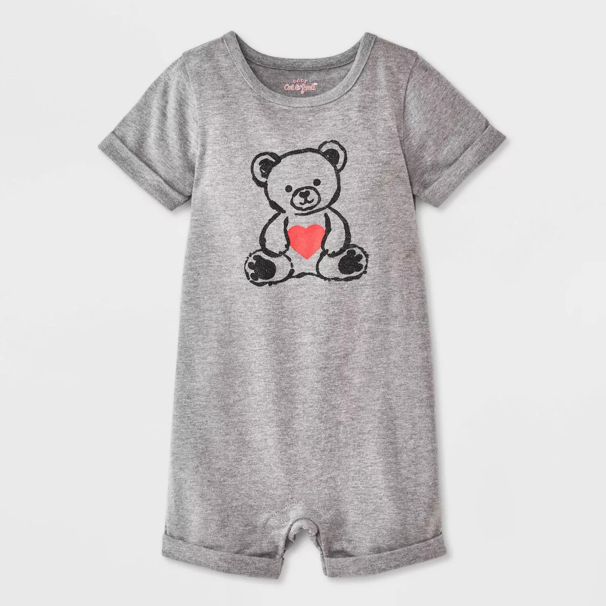 Baby Christmas Holiday Teddy Bear Heart T-Shirt Romper - Cat & Jack™ Gray | Target