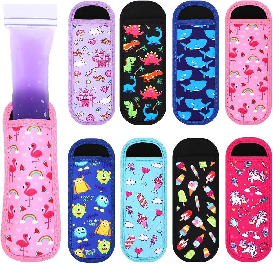 JANYUN 8 Pack Popsicle Holder for Kids, Cute Cartoon Ice Pop Sleeves Summer | Amazon (US)