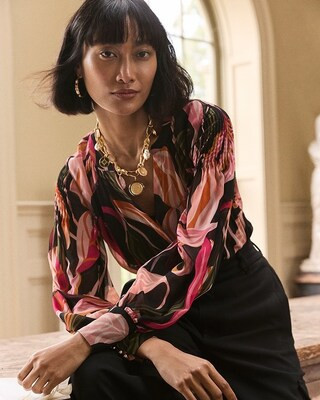 Pintuck Sleeve Orchid Print Blouse | Chico's