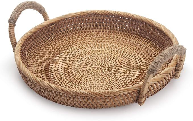 Rattan Round Fruit Baskets for Table Wicker Bread Tray with Handle for Serving Food, Crackers, Sn... | Amazon (US)