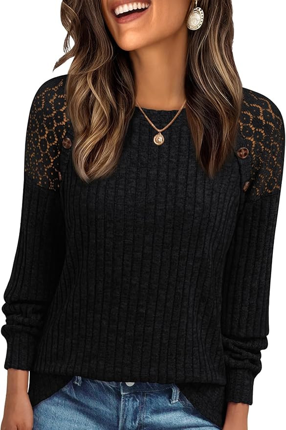 AUTOMET Long Sleeve Shirts for Women Lace Lightweight Sweaters Fall Business Dressy Casual Tops T... | Amazon (US)
