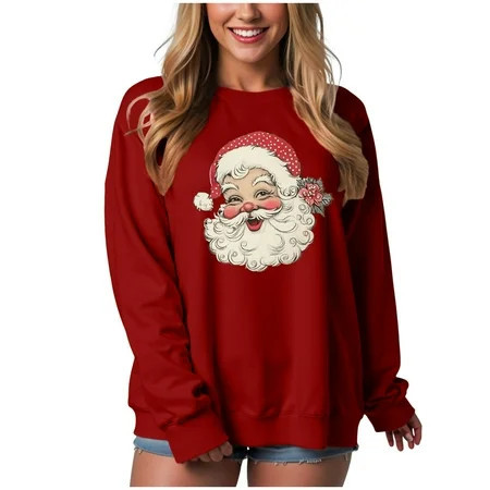 larppty Women's Retro Santa Xmas Holiday Sweatshirts - Merry Christmas Pullovers Party Outfits (Red, 3XL) | Walmart (US)