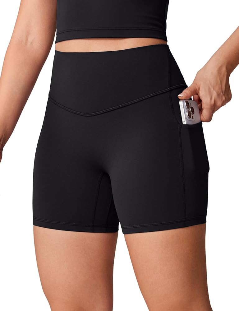 Hugcurve No Front Seam High Waisted Biker Shorts Women with Pockets 5 Inches Tummy Control Butter... | Amazon (US)