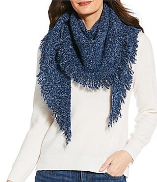 Anna Ava Boucle Woven Fringe Triangle Scarf - Denim | Dillard's