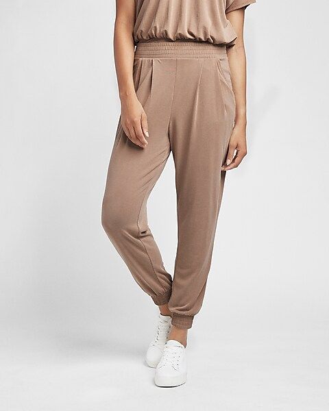 Super High Waisted Silky Sueded Jersey Joggers | Express