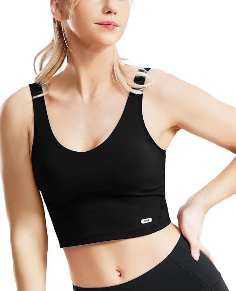 MIER Women's Longline Sports Bra Padded Crop Tank Yoga Bras Workout Gym Fitness Tops | Amazon (US)