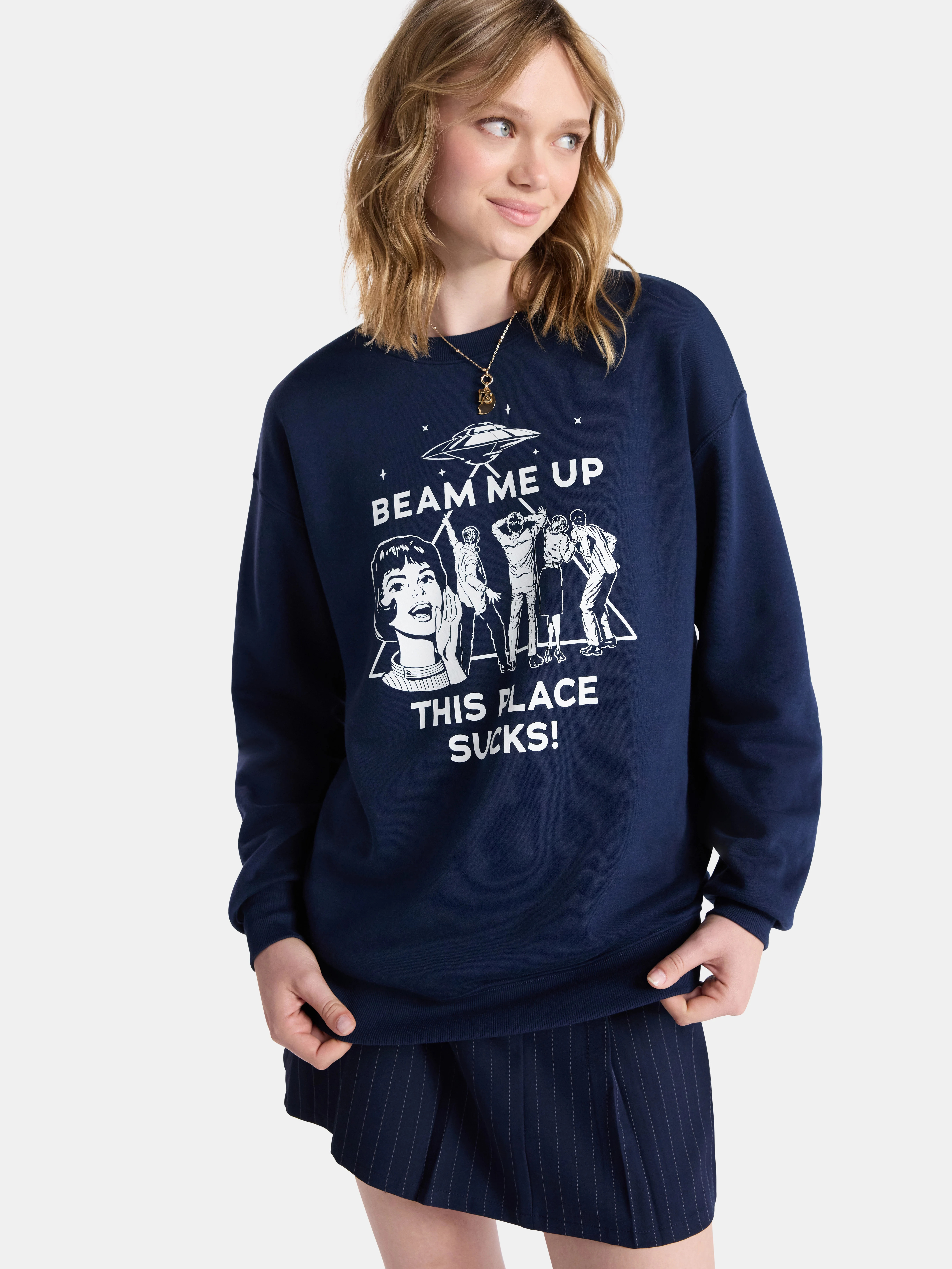 Netflix Stranger Things Oversized Fleece Sweatshirt from No Boundaries, Women’s Plus | Walmart (US)