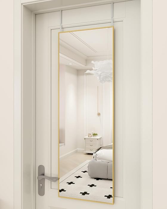 BEAUTYPEAK 14" x 48" Adjustable Height Over The Door Mirror, Rectangular Full Length Hanging Door... | Amazon (US)