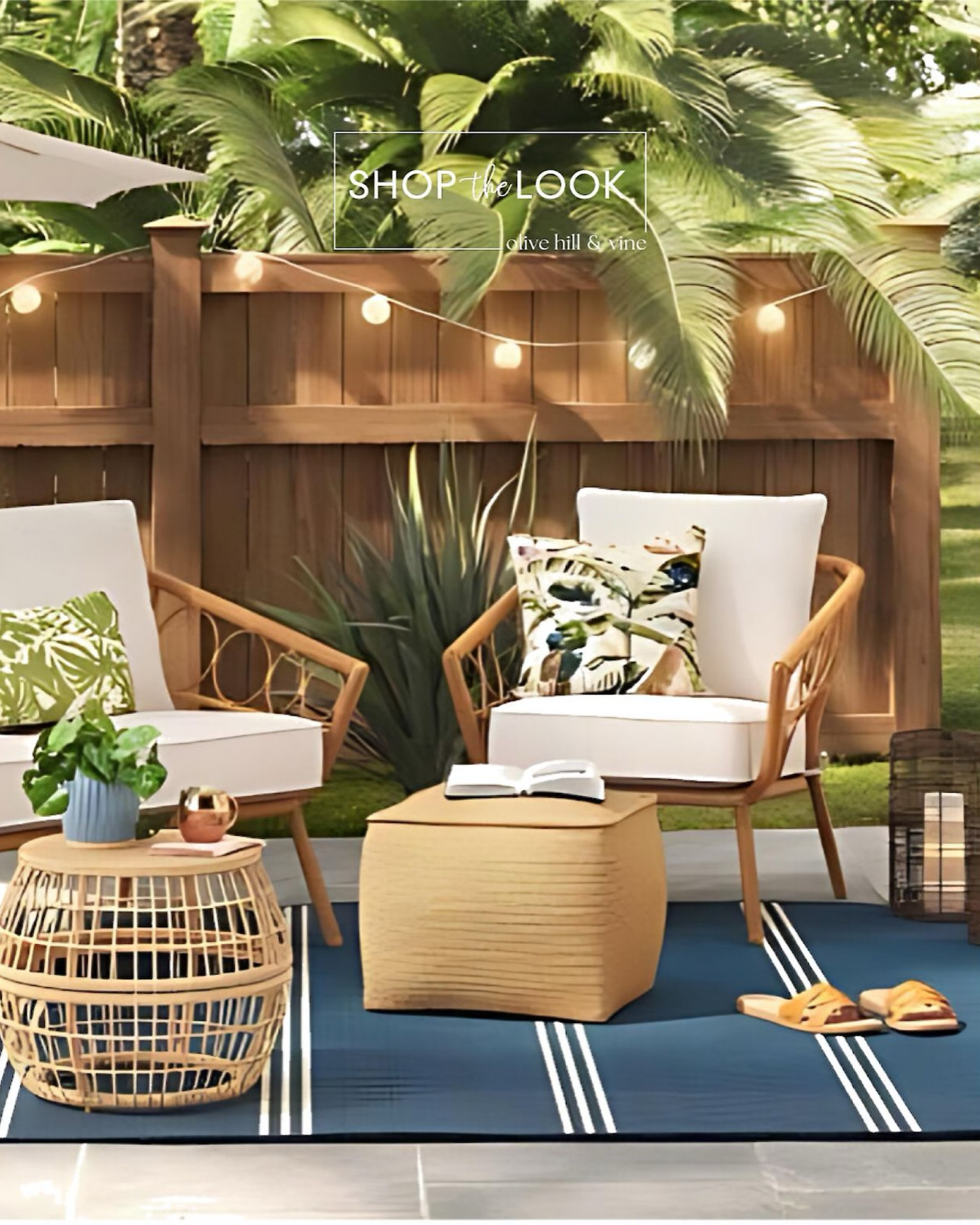 Discover this chic outdoor oasis! Weather-resistant pieces, hints of blue, a macrame umbrella, tropical pillows, woven lanterns, and a patio pouf create the ultimate trendy retreat! 

#LTKhome #LTKstyletip #LTKfamily