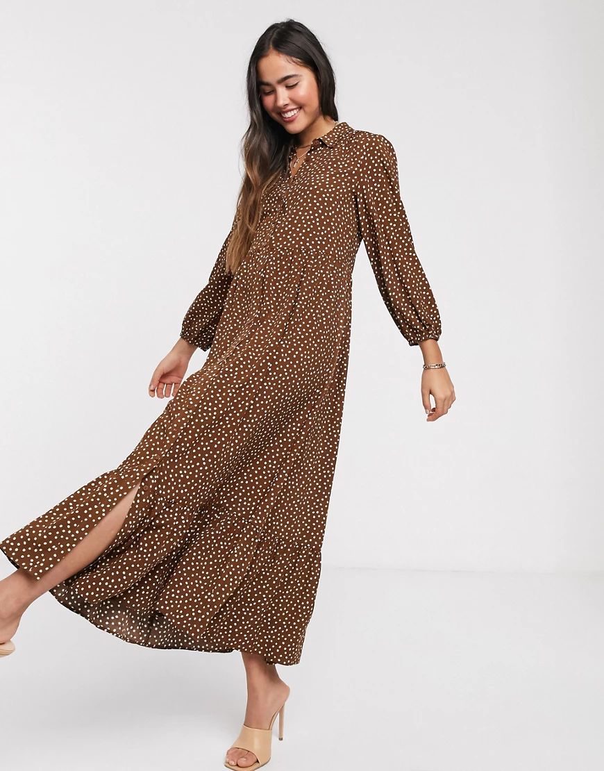 Mango polka dot shirt dress in brown-Multi | ASOS (Global)