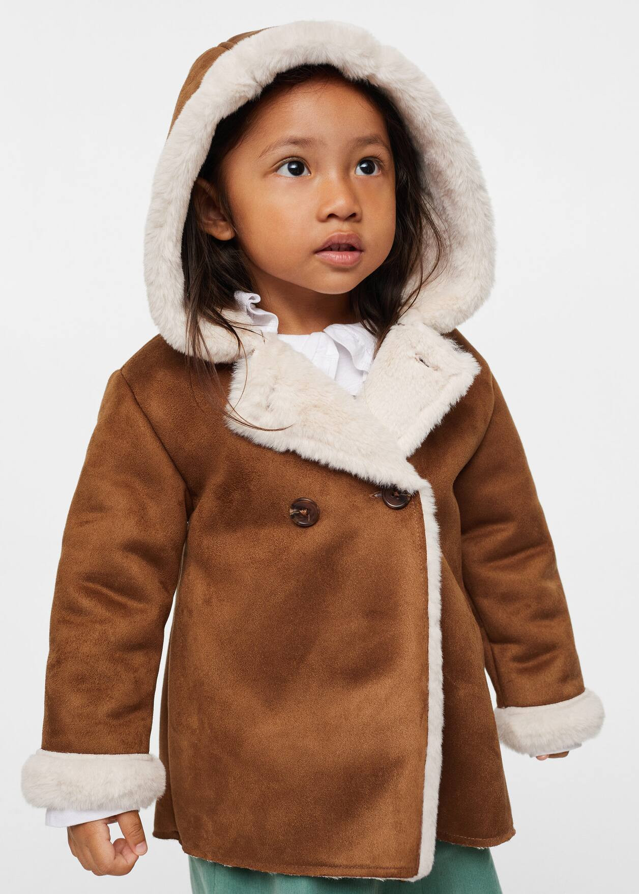Wool coat with fur collar  -  Girls | Mango Kids USA | MANGO (US)