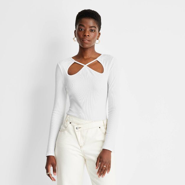 Women's Ribbed Cut Out Neck Bodysuit - Future Collective™ with Kahlana Barfield Brown | Target