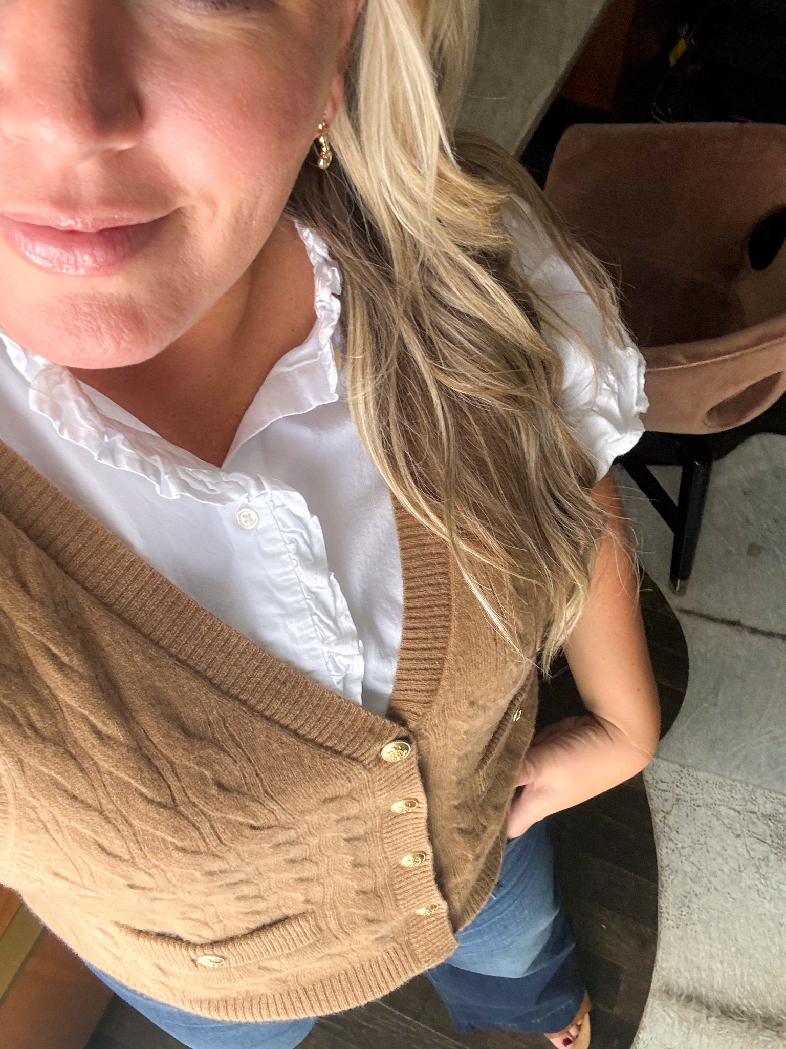 Today’s LTKcon outfit included my favorite ruffle button-up from Walmart, this cable knit cashmere vest, J Crew trouser jeans, drop earrings from Tuckernuck and old NSale clog sandals! All fit true to size (but I sized up to XL in the vest since I knew I’d use it for layering).
.
#ltkover40 #ltkmidsize #ltkfindsunder50 #ltkfindsunder100 #ltkstyletip #ltkcon #ltkseasonal #ltksalealert #ltkworkwear preppy style, preppy outfits

#LTKOver40 #LTKMidsize #LTKCon