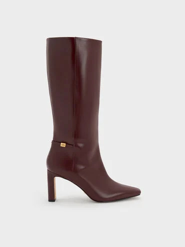 Georgina Leather Knee-High Boots
    
         - Burgundy | Charles & Keith US