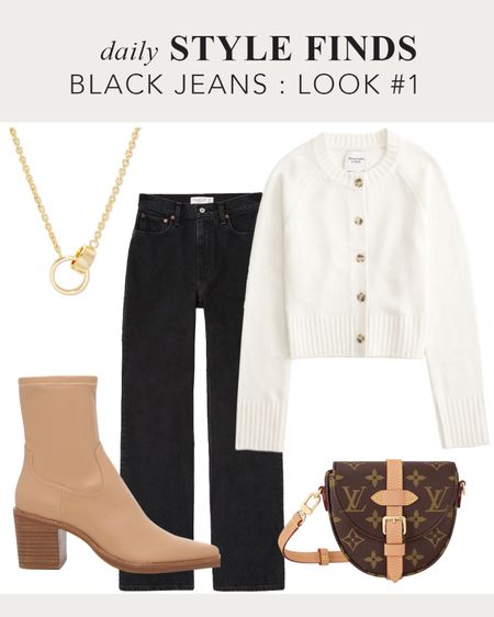 How to style black jeans for casual fall outfit with a white cardigan, tan boots, Louis Vuitton crossbody bag, chain necklace #abercrombie #louisVuitton #fallstyle #falloutfit #blackjeans #over40style #comfyoutfit #falloutfits #casualfalloutfit 

#LTKworkwear #LTKstyletip #LTKover40