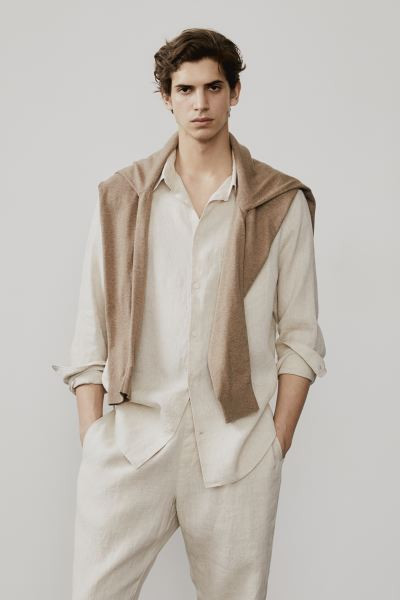 Regular Fit Linen Shirt - Long sleeve - Regular length - Black - Men | H&M US | H&M (US + CA)