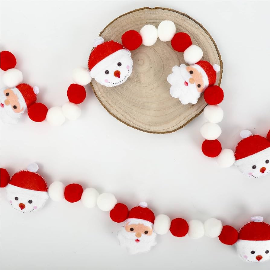 Whaline 8.2Ft Christmas Felt Banner Santa Claus Snowman Garland Banner Xmas Red White Ball Pom Po... | Amazon (US)