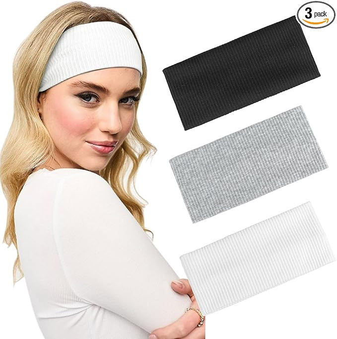 Blooms Black Headband, Wide Headbands for Women's Hair Stretch Head Band Grey White Head Bands Ad... | Amazon (UK)