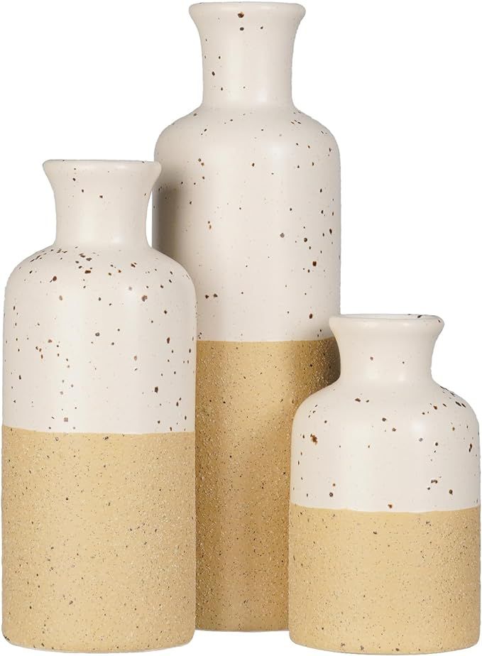 Ceramic Vases for Home Decor - Flower Vase Rustic Handmade Decorative, Set of 3 Bicolor Modern Va... | Amazon (US)