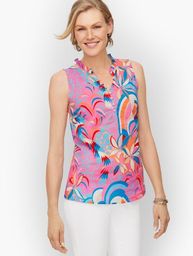 Ruffle Trim Shell - Dazzling Floral | Talbots