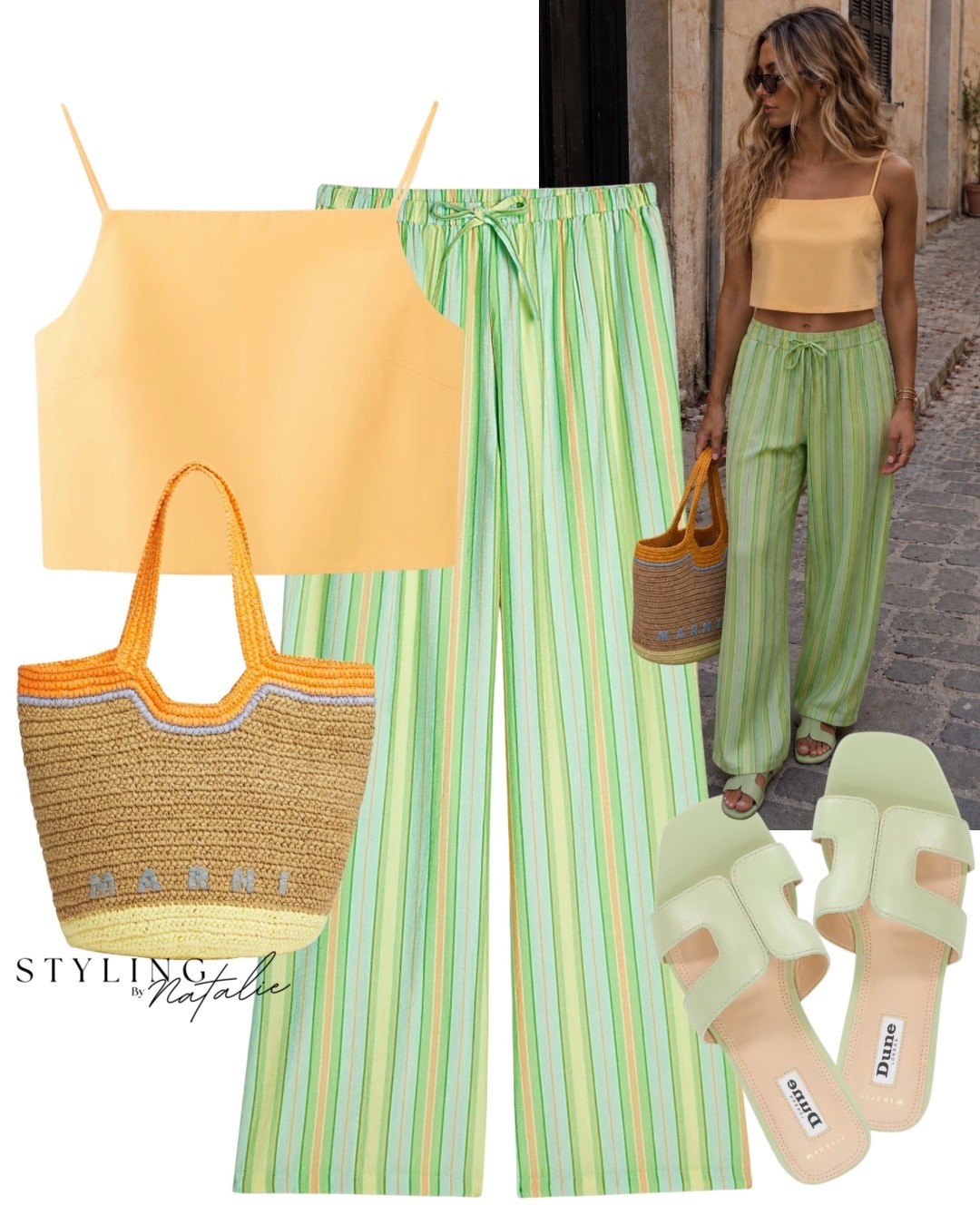 Summer in colour 💛
Stripe drawstring waist trousers, square neck crop top, Marni raffia bag and sage green slide sandals 

Summer outfit, holiday outfit, vacation wear, everyday casual chic

#LTKuk #LTKsummer #LTKeurope