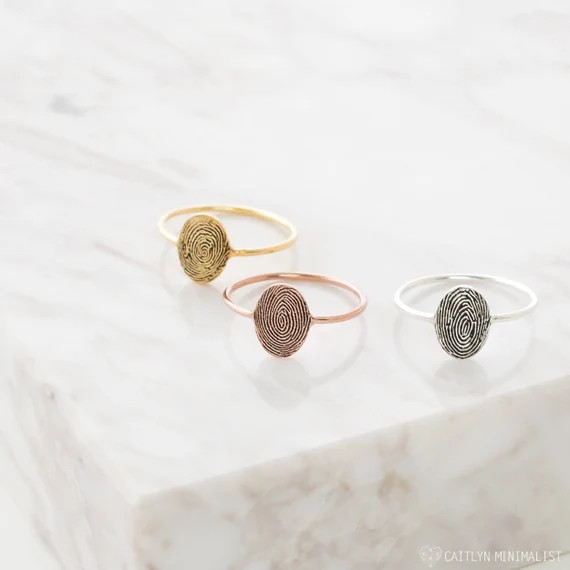 Oval Fingerprint Ring • Actual Fingerprint Jewelry in Sterling Silver, Gold & Rose Gold by Cait... | Etsy (US)