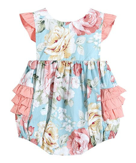 Lil Cactus Pink & Blue Floral Ruffle Bubble Romper - Toddler | Zulily