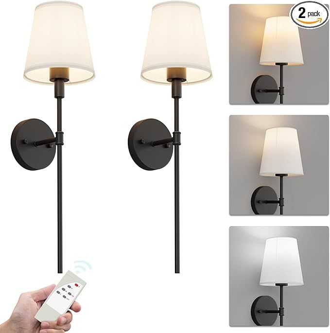 Ralbay Battery Operated Wall Sconces Set of 2,Modern Black Wall Sconce Indoor 3 Colors Dimmable w... | Amazon (US)