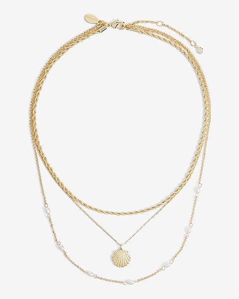 3-row Layered Pearl Shell Chain Necklace | Express