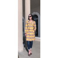 Vintage Modern Yellow Plaid Trench Coat Belted 1970 | Etsy (US)