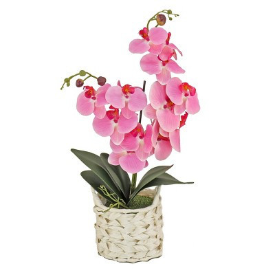 21" Artificial Pink Orchid in White Basket - National Tree Company | Target