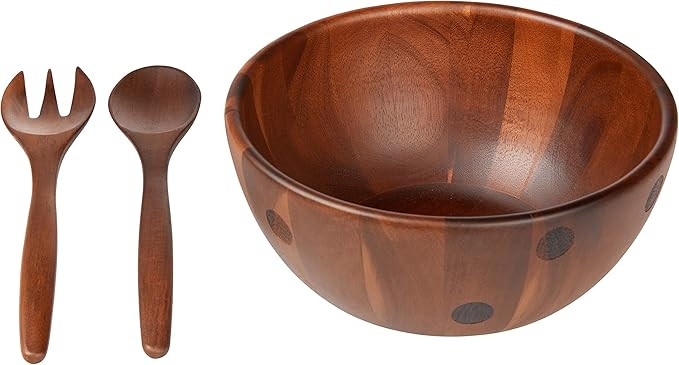 KATE SPADE Deco Dot Salad Bowl with Servers, 1.85 LB, Brown | Amazon (US)