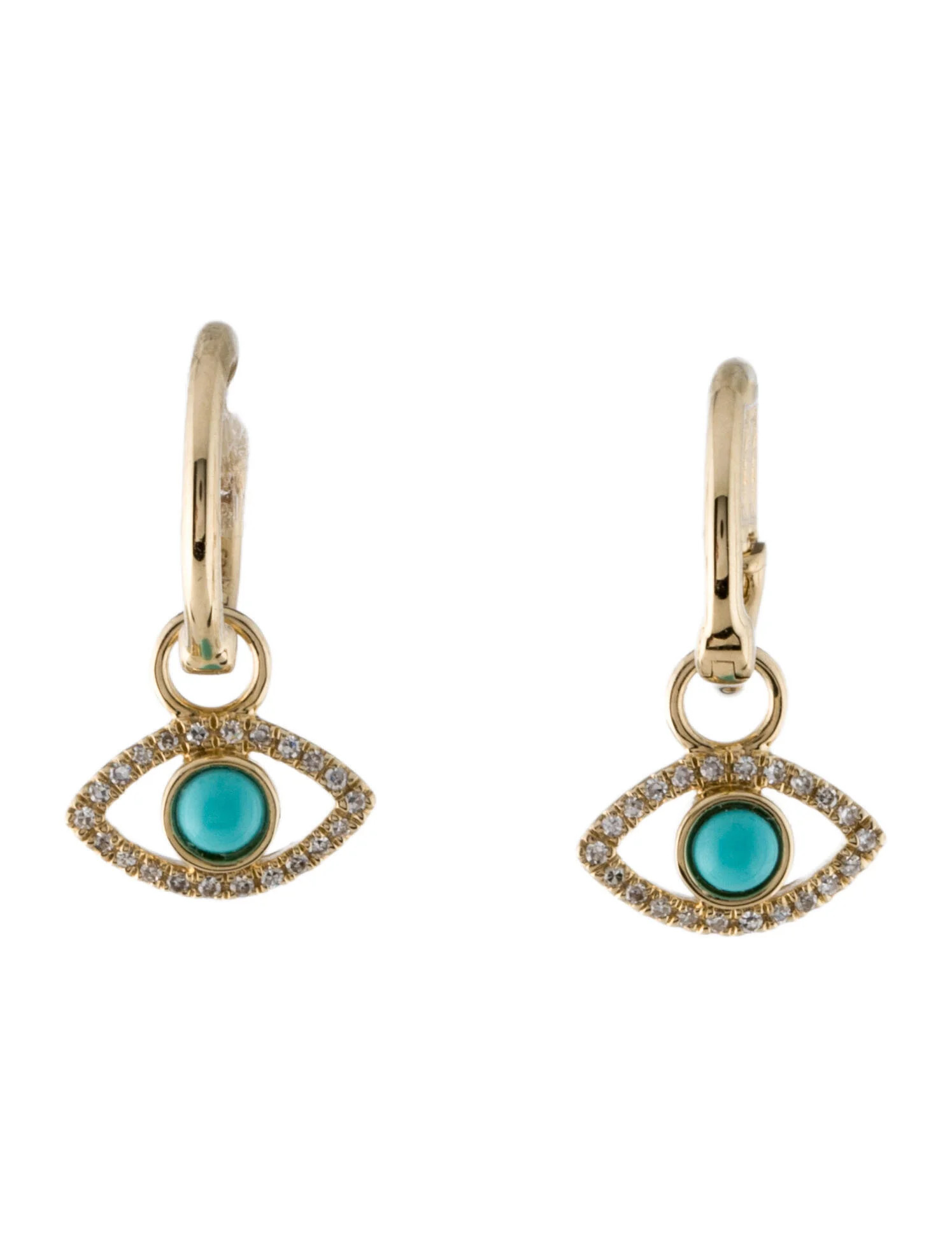 Earrings 14K Turquoise & Diamond Huggie Drop Earrings - Drop, Earrings - EARRI365759 | The RealRe... | The RealReal