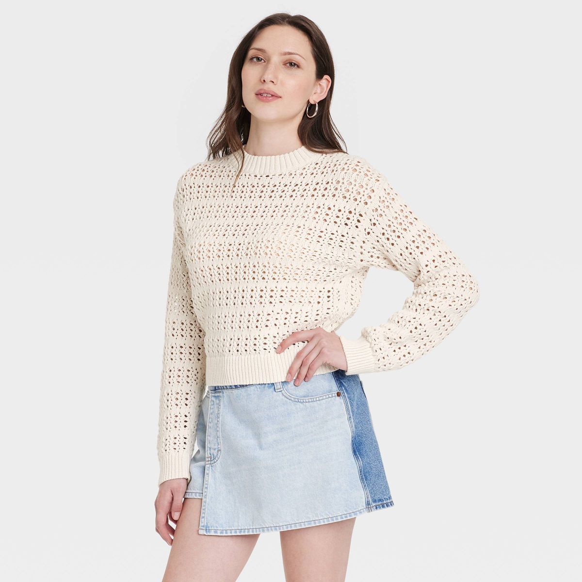 Women's Openwork Crewneck Pullover Sweater - Universal Thread™ | Target